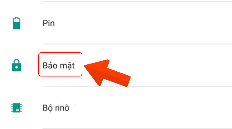 Vào cài đặt bảo mật